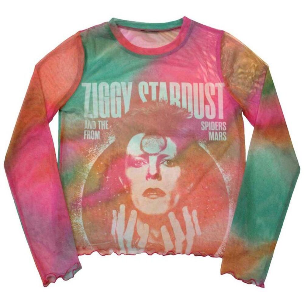 David Bowie Womens/Ladies Ziggy v2 Mesh Long-Sleeved Crop Top / Orange